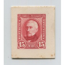 ARGENTINA 1889 RARO CUÑO ENSAYO NO ADOPTADO EN CARTON DE 15c SAN MARTIN COLOR CARMIN ROSA